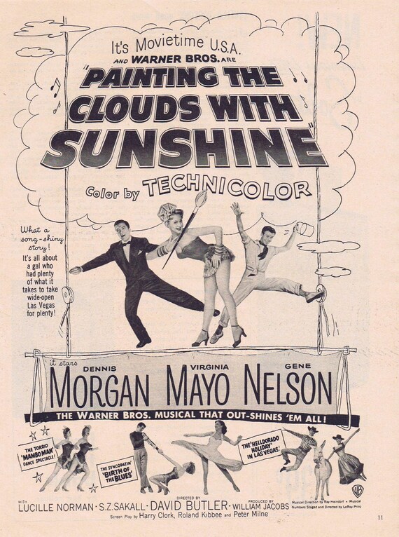 Painting the Clouds with Sunshine 1952 Original Vintage Movie Ad with Dennis Morgan, Virginia and Gene Nelson