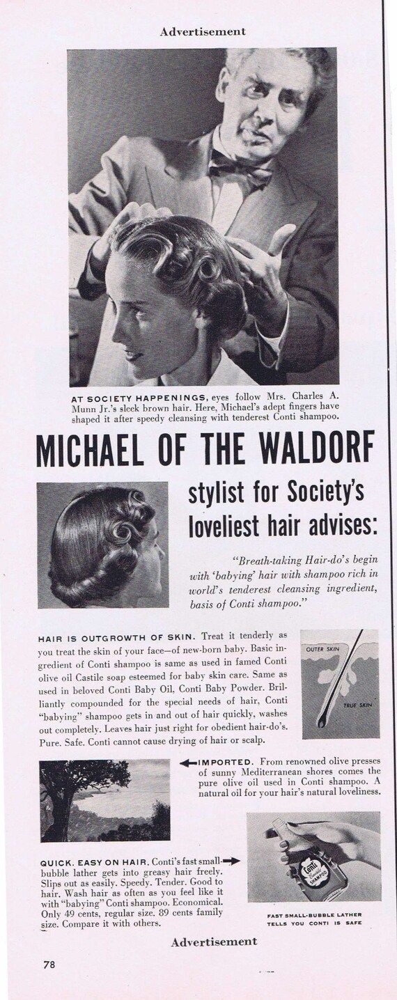 1952 Michael of the Waldrorf and Conti Shampoo Original Vintage Advertisement