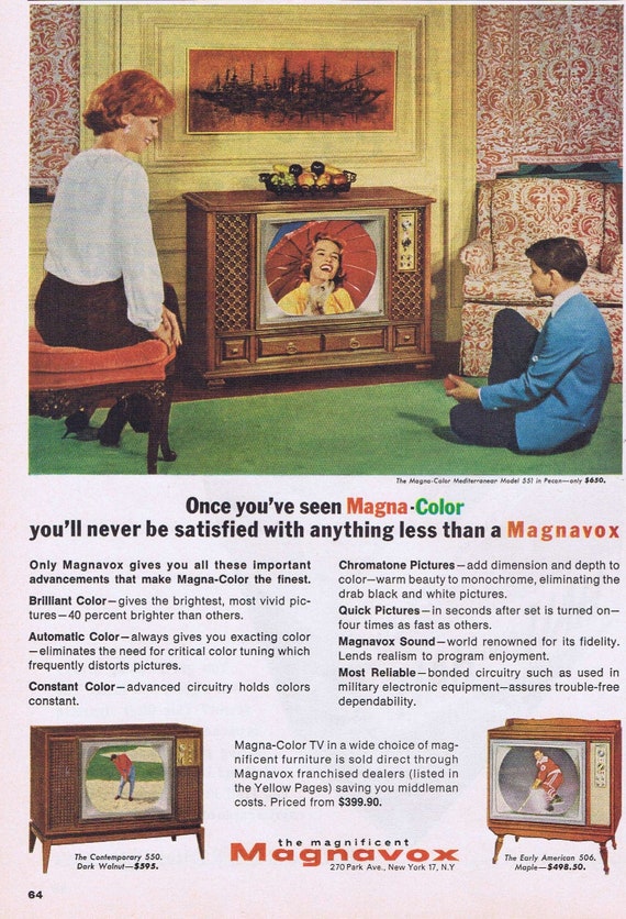 Family Watching TV 1965 Magnavox Old Ad