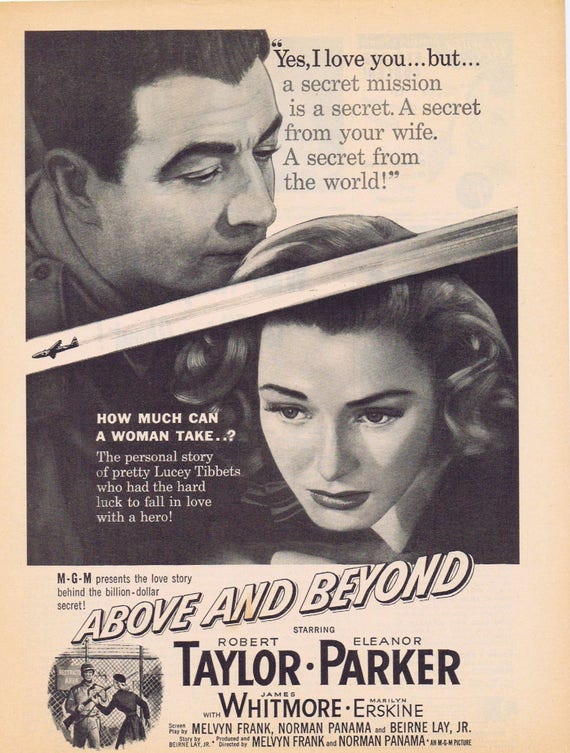 Above and Beyond 1952 Original WW2 Movie Advertisement with Robert Taylor & Eleanor Parker