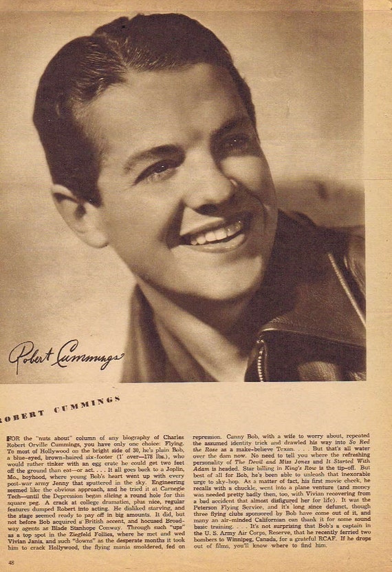 Young Robert Cummings 1942 Sepia Movie Picture with Autograph Copy and Movie News