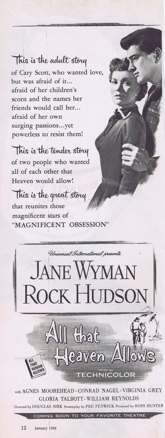 All that Heaven Allows 1956 Original Vintage Movie Ad with Jane Wyman and Rock Hudson