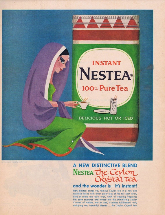 1961 Nestea Ceylon Crystal Tea or Renault Dauphine Automobile Original Vintage Advertisement