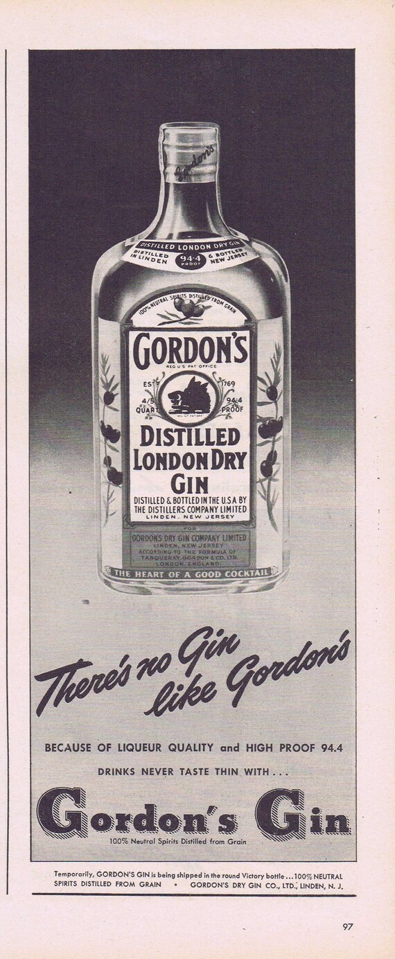 1946 Gordon’s Distilled London Dry Gin Original Vintage Advertisement