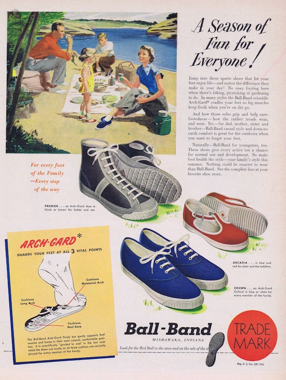 1949 Ball-Brand Arch-Gard Tennis Shoes Original Vintage Advertisement For Every Step of the Way