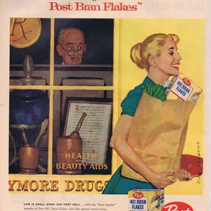 1957 Post Bran Flakes Cereal Life is Swell When you Keep Well Original Vintage Advertisement with Dick Sargent Art