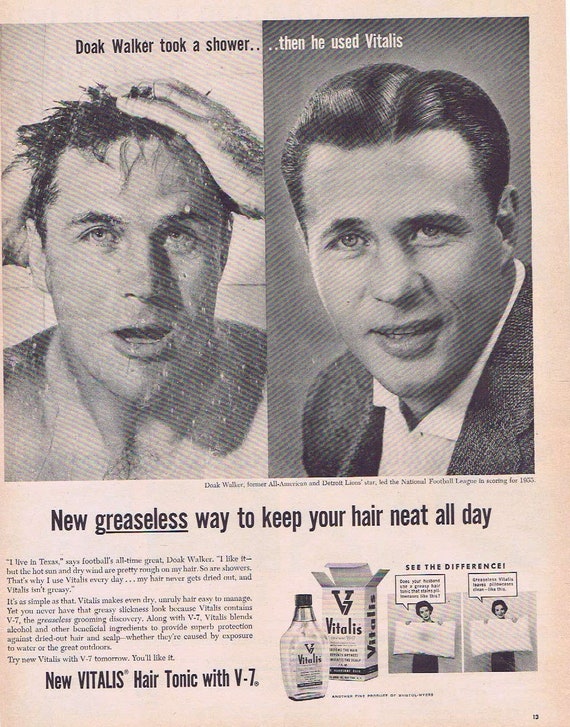 Detroit Lions Doak Walker 1956 Vitalis Hair Tonic Old Advertisement