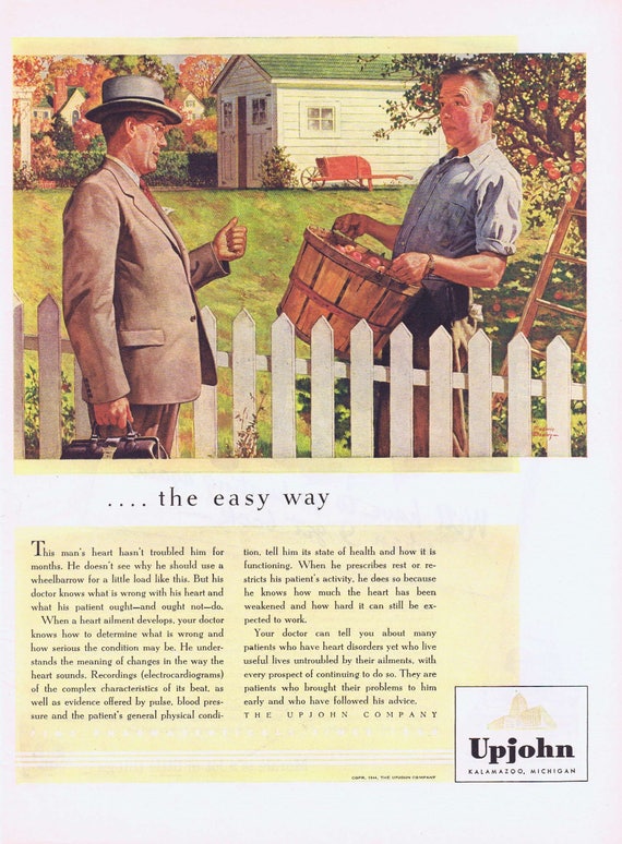 1944 Upjohn with Doctor by Fence with Man or Deer Hunting with Soldier Beer Brewing Industry Original Vintage Ad