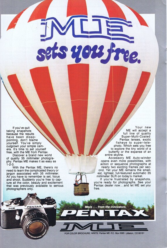 1978 Pentax ME Camera and Air Balloon Original Vintage Advertisement