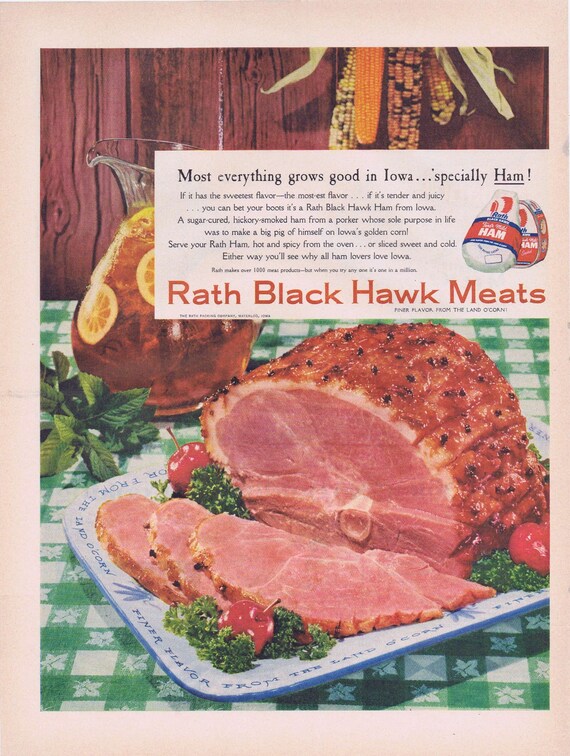 1956 Rath Black Hawk Meats Ham from Iowa Original Vintage Advertisement