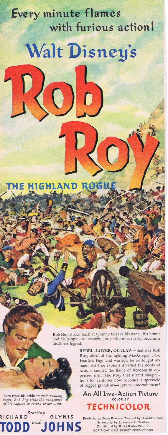 Walt Disney’s Rob Roy the Highland Rogue 1950 Original Vintage Movie Advertisement