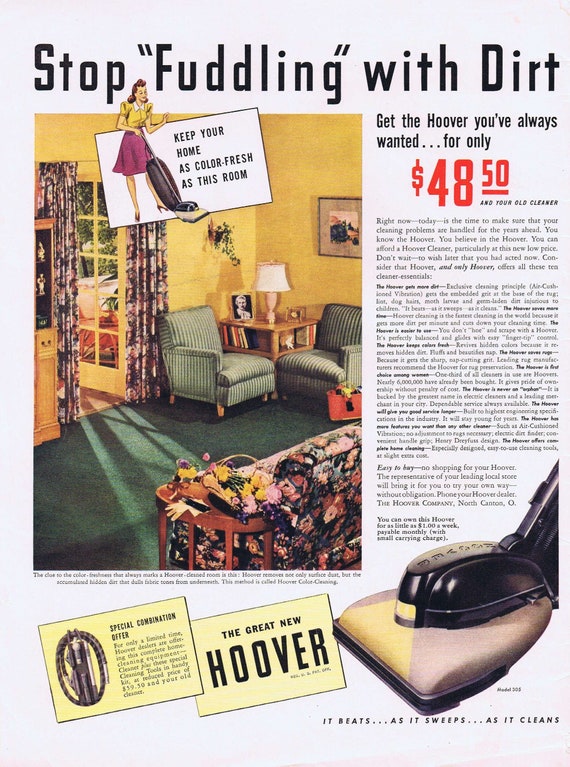 1941 Hoover Vacuum Cleaner Original Vintage Advertisement or June 23, 1941 Life Magazine Pretty Girl Cover