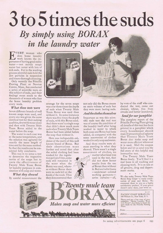 1927 Borax Twenty Mule Team Laundry Soap Original Vintage Advertisement