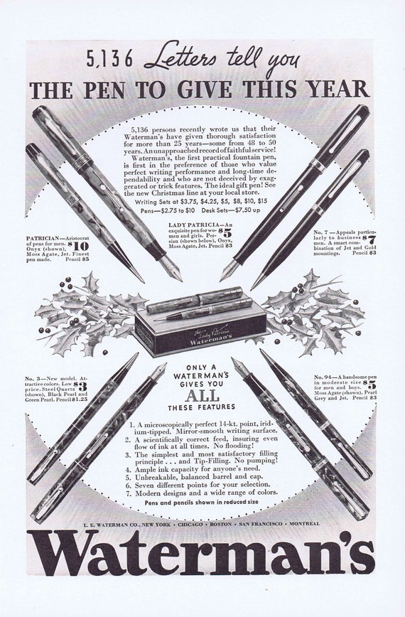 1931 Waterman’s Fountain Pens Original Vintage Automobile Advertisement