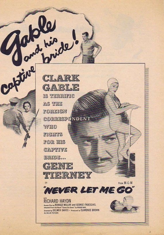 Never Let Me Go 1953 Original Movie Ad with Clark Gable and Gene Tierney