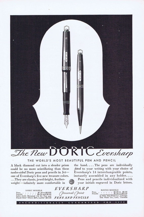 New Doric Eversharp Pen and Pencil Original Vintage 1931 Advertisement