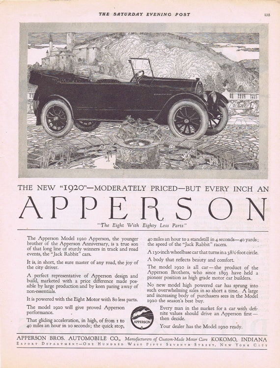 1920 Apperson Eight Automobile or Duplex Four Wheel Drive Trucks Original Vintage Advertisement