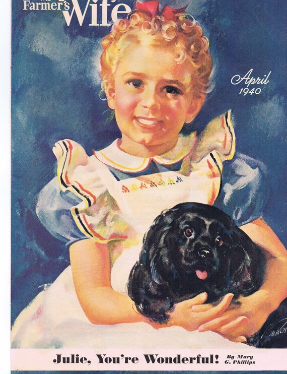 1940 Wonderful Farm Girl and Dog Art Drawing by William Rose with Bonus Drawing Free Shipping