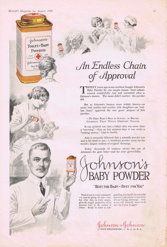 Very Old 1920 Palmolive Shampoo and Johnson’s Baby Powder Vintage Ads Wonderful Art