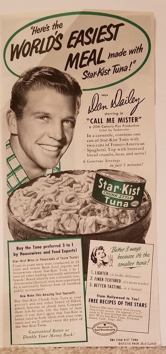 Dan Dailey 1951 Star-Kist Tuna Original Vintage Advertisement with Recipe World's Easiest Meal