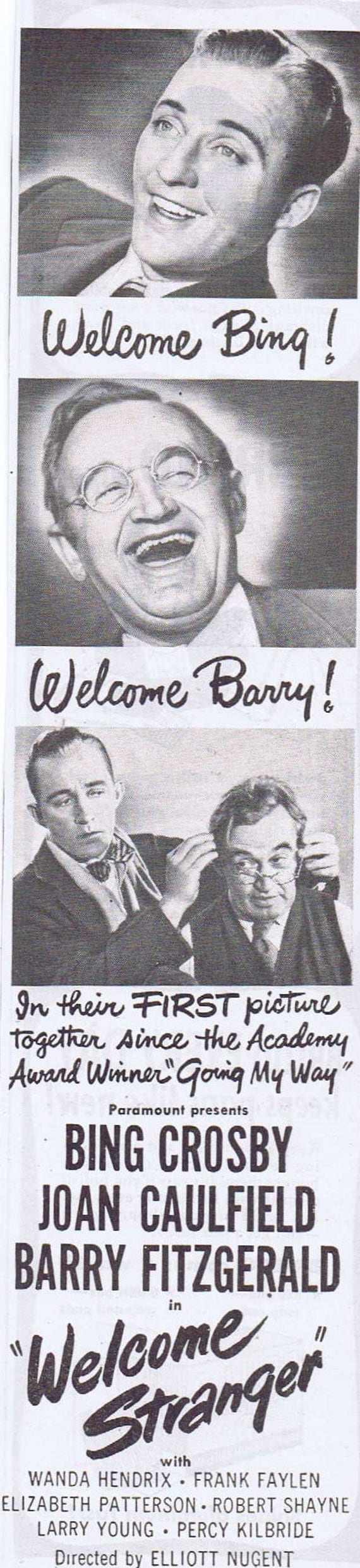 Welcome Stranger 1947 Small Original Vintage Movie Ad with Bing Crosby and Barry Fitzgerald