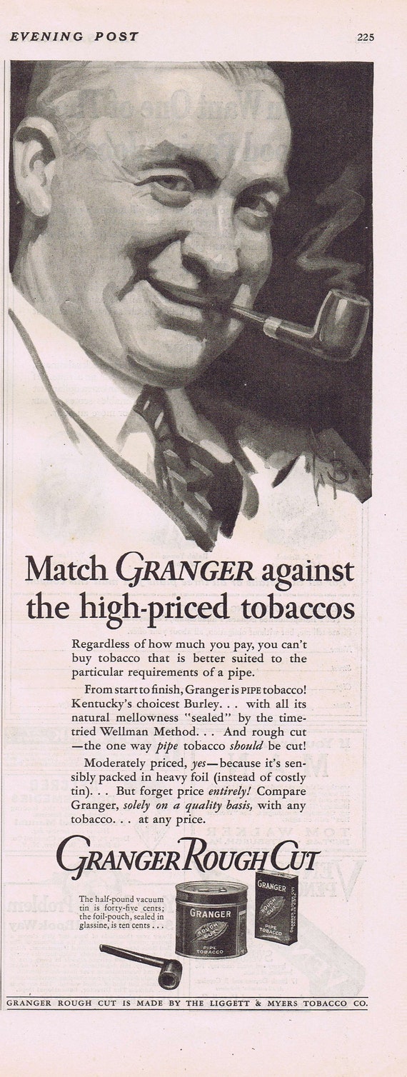 Granger Rough Cut Pipe Tobacco 1927 Old Advertisement by Liggett & Myers