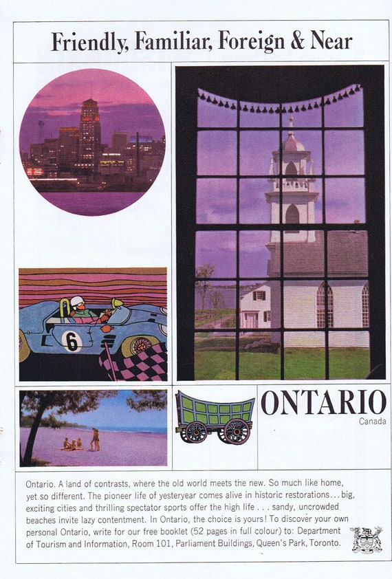 1965 Travel to Ontario Canada Original Vintage Advertisement Free Shipping