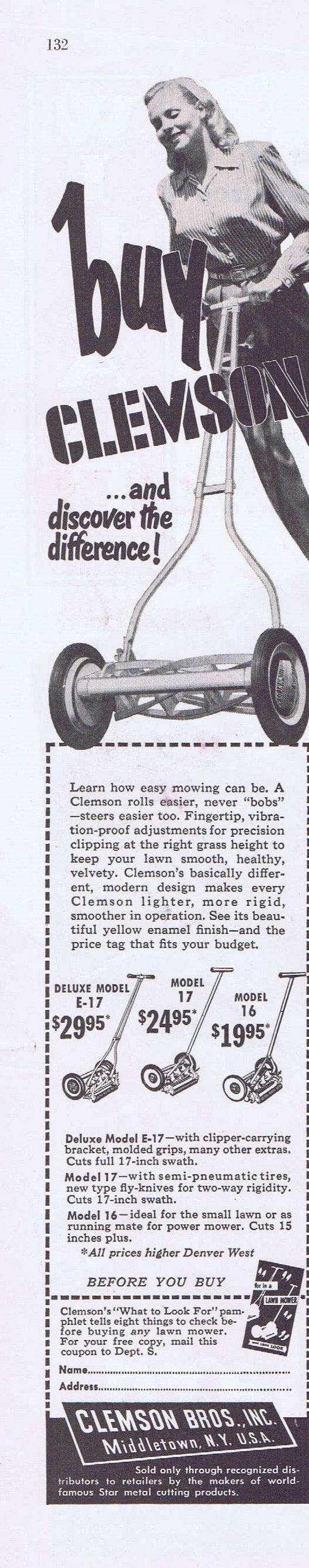 1950 Clemson Bros Vintage Push Mower or Willard Batteries Original Vintage Advertisements