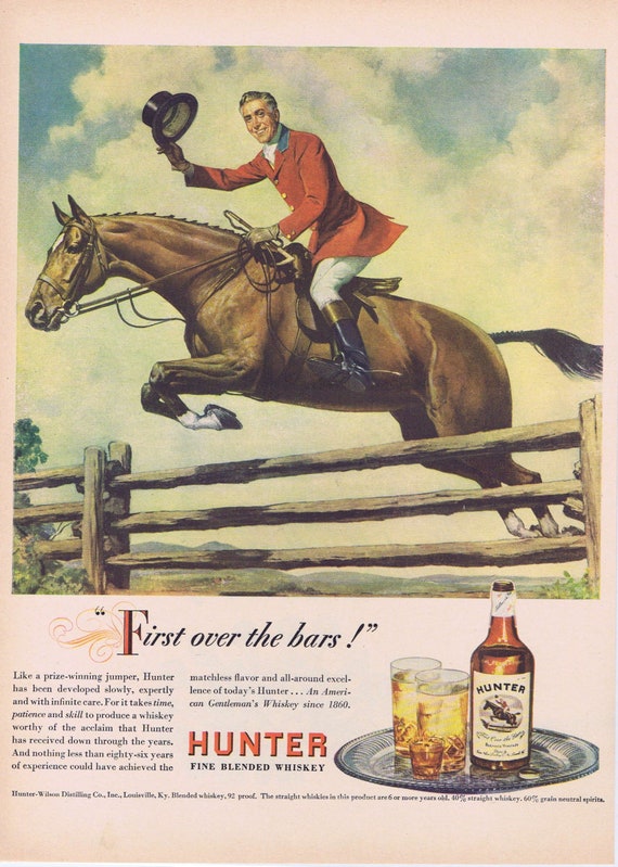 1946 Prize-Winning Jumper Horse and Hunter Fine Blended Whiskey Original Vintage Advertisement