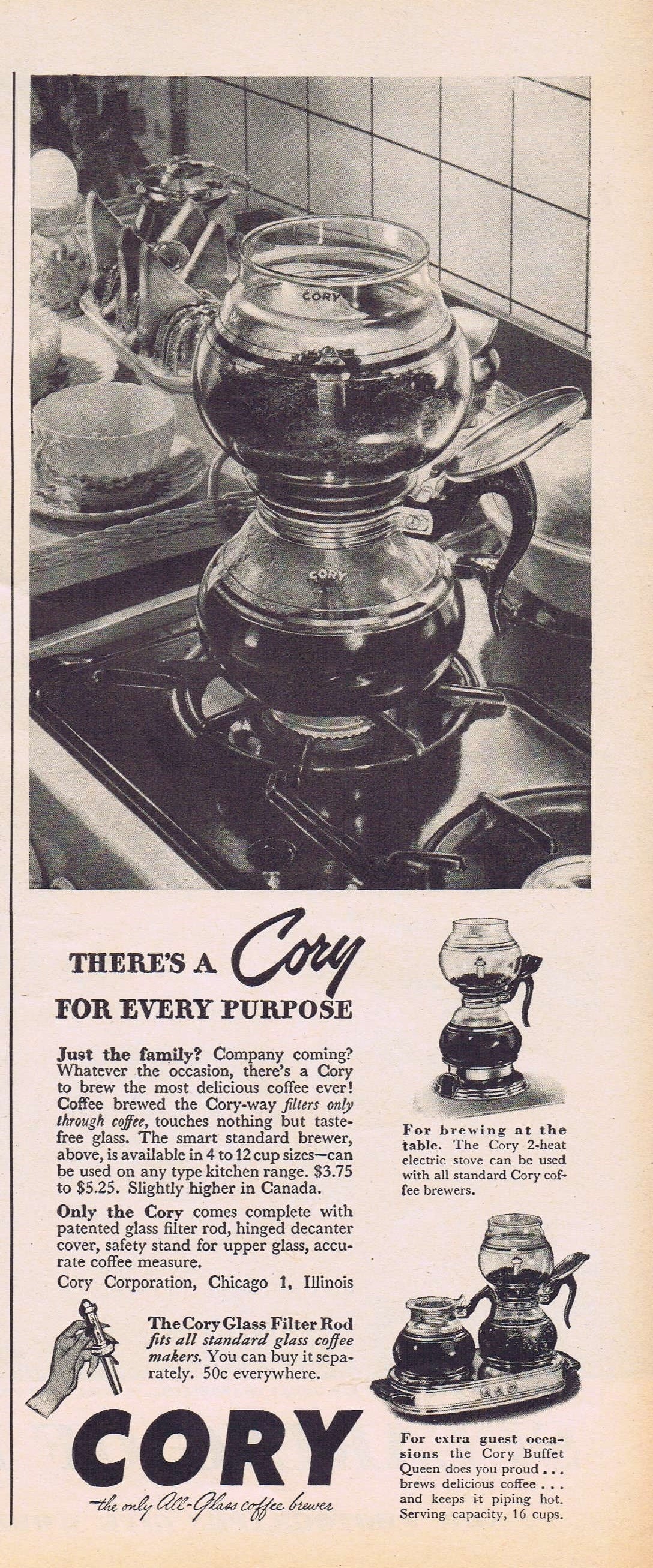 1946 Cory Coffee Maker for Every Purpose Original Vintage Advertisement