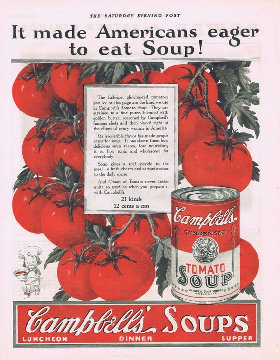 1925 Campbell’s Tomato Soup Original Vintage Advertisement with Nice Art