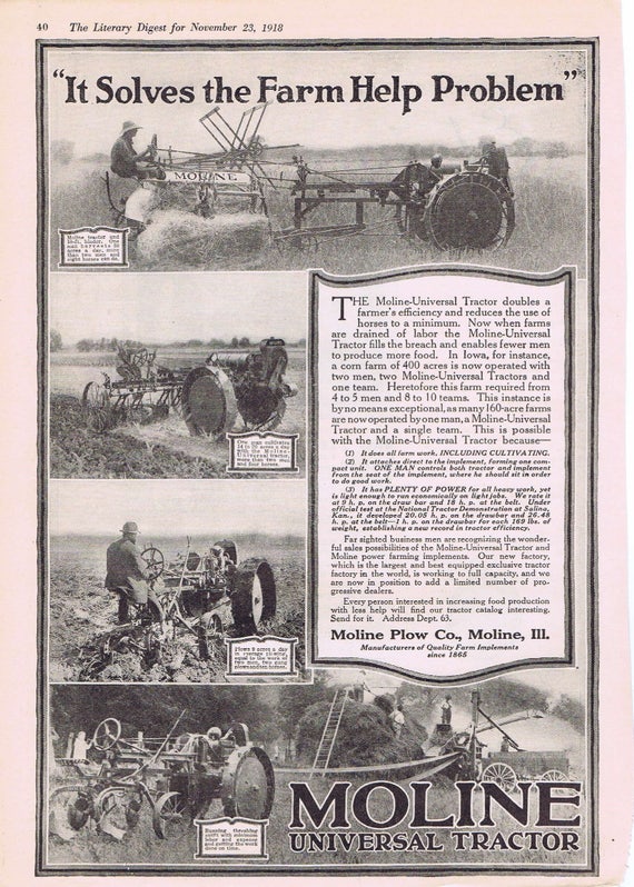 Moline Universal Farm Tractor 1918 Original Vintage Advertisement Great Vintage Photos