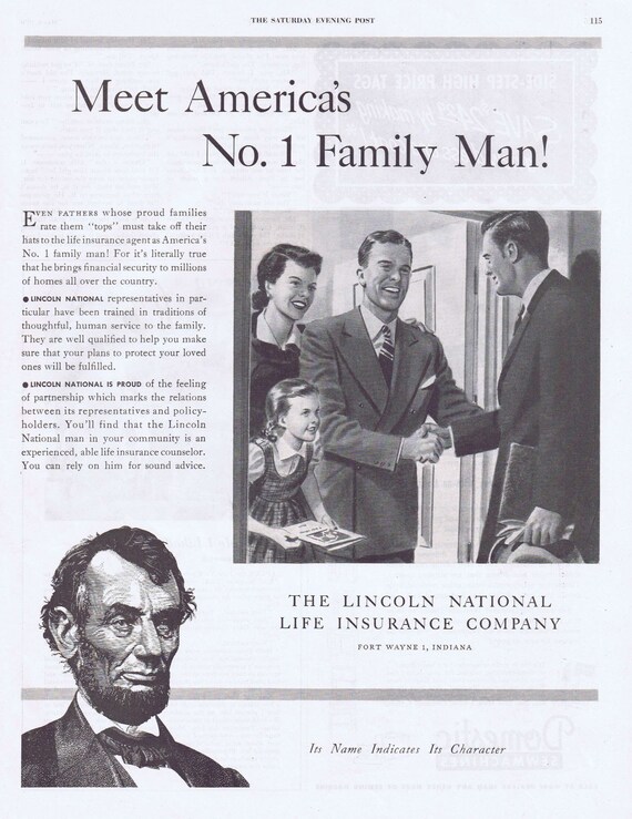 1950 Lincoln National Life Insurance Company or Domestic Sewing Machines Original Vintage Advertisements