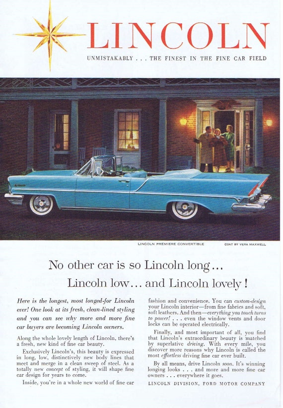 1957 Gorgeous Blue Lincoln Premiere Convertible Vintage Automobile Ad