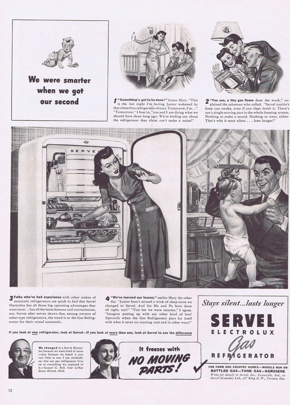 1941 Servel Electrolux Gas Refrigerator with Mom, Dad and Junior Original Vintage Advertisement