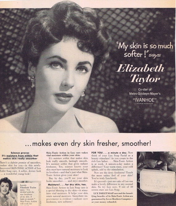 Beautiful Elizabeth Taylor Toilet Soap 1952 Large Original Vintage Advertisement