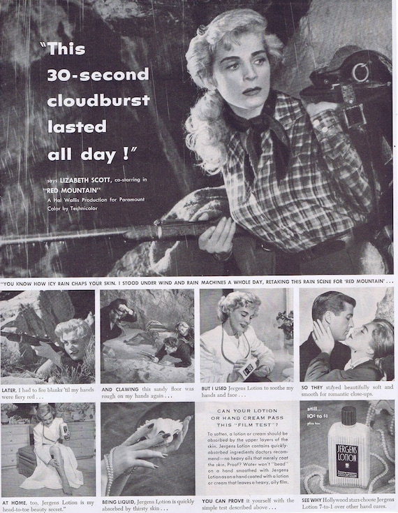 Lizabeth Scott 1952 Jergens Hand Lotion Original Vintage Ad starring in “Red Mountain” Western