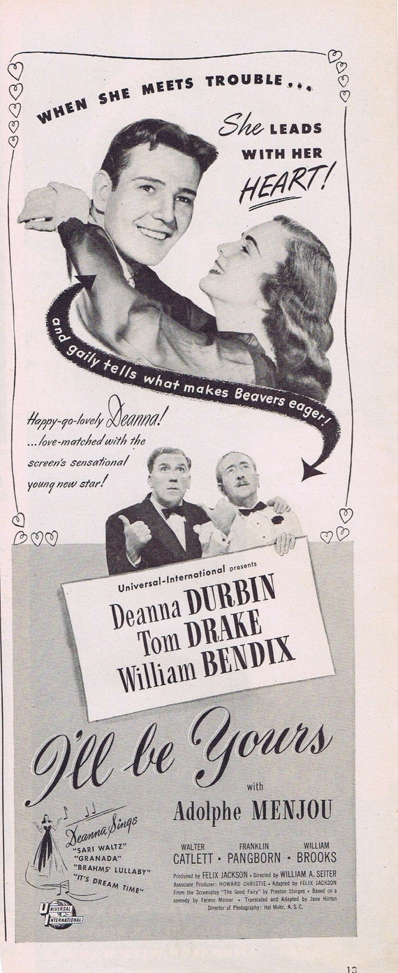 I’ll Be Yours 1947 Original Vintage Movie Ad with Deanna Durbin and Tom Drake