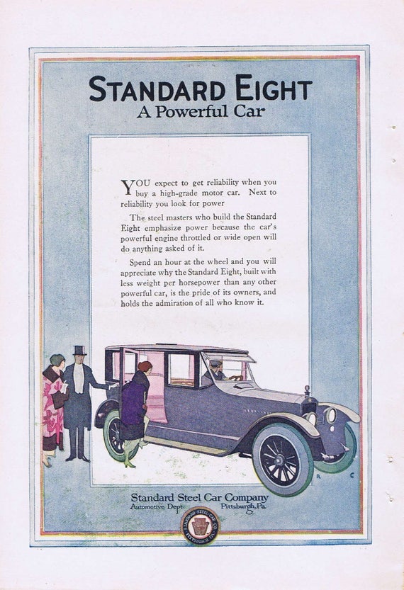 1924 Standard Eight Original Vintage Automobile Advertisement A Powerful Car