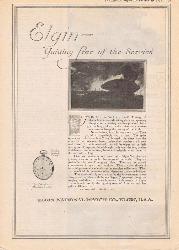 1918 Elgin Watches or Bethlehem Trucks WWI Original Vintage Advertisement