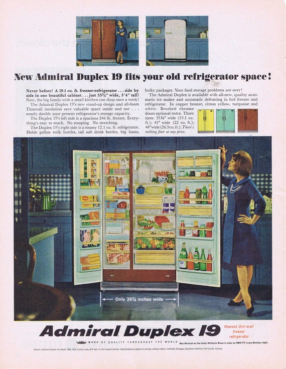 1965 Admiral Duplex 19 Refrigerator or General Electric Home Products Original Vintage Advertisement