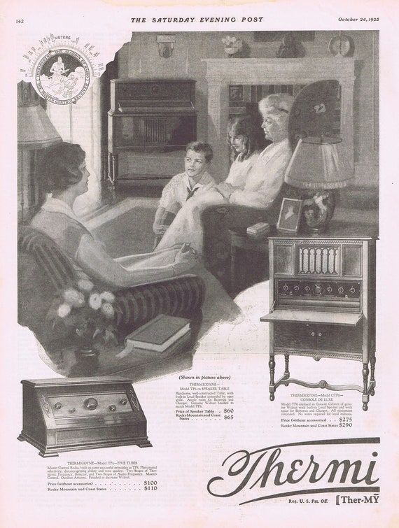 1925 Family Listening to Thermiodyne Vintage Radios Original Vintage Advertisement Nice Period Art