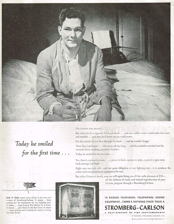 1944 Stromberg-Carlson WWII Returned Soldier Smiled For First Time Unique Ad Post Traumatic Stress