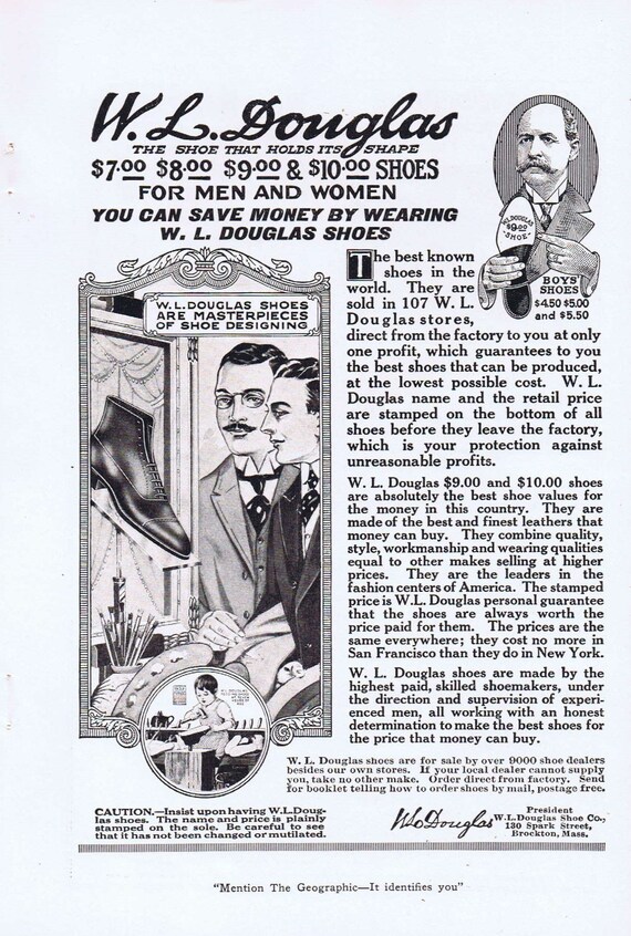 1920 W.L Douglas Shoes The Shoe That Holds It’s Shape Original Vintage Advertisement Free Shipping