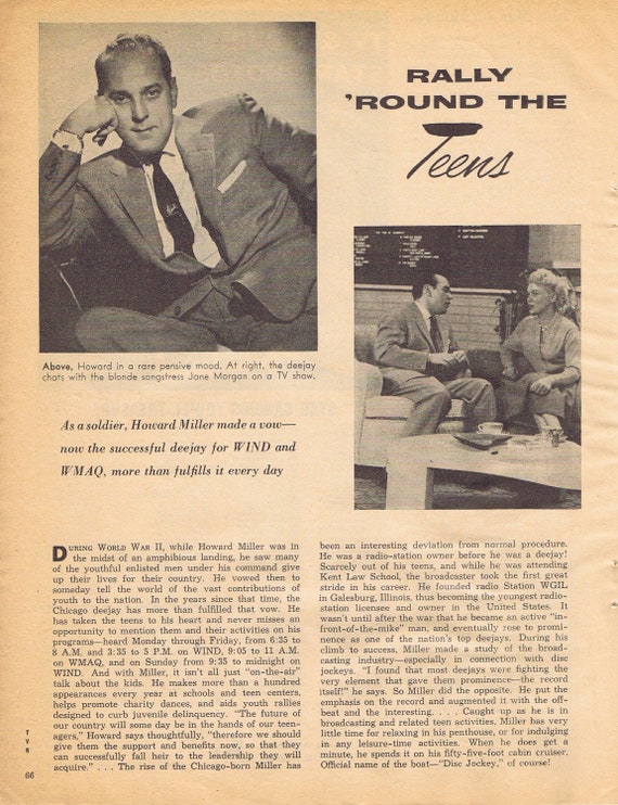 Howard Miller Radio Deejay for WIND and WKMQ Rally Around the Teens 1960 Vintage Feature Story with Pictures