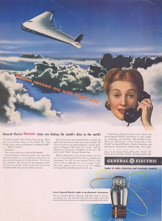 1942 Flight 625 of the Future WW2 Original Vintage Advertisement by General Electric Electronics and Radios