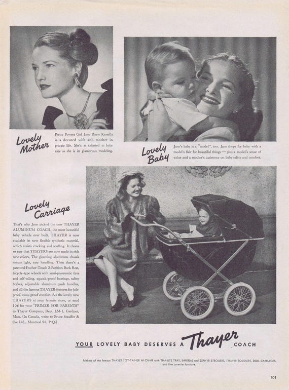 1947 Thayer Aluminum Baby Coach or Stroller Mother and Baby Pictures Original Vintage Advertisement