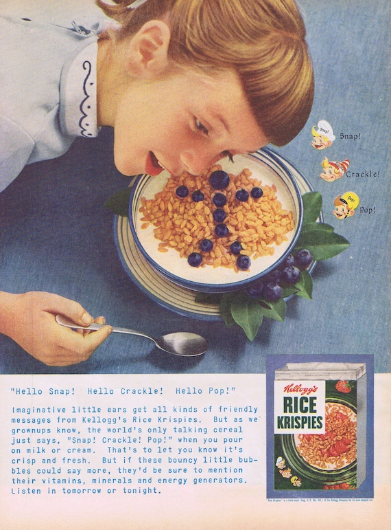 Listen to Kellogg’s Rice Krispies Cereal Snap, Crackle and Pop Original Vintage 1955 Advertisement