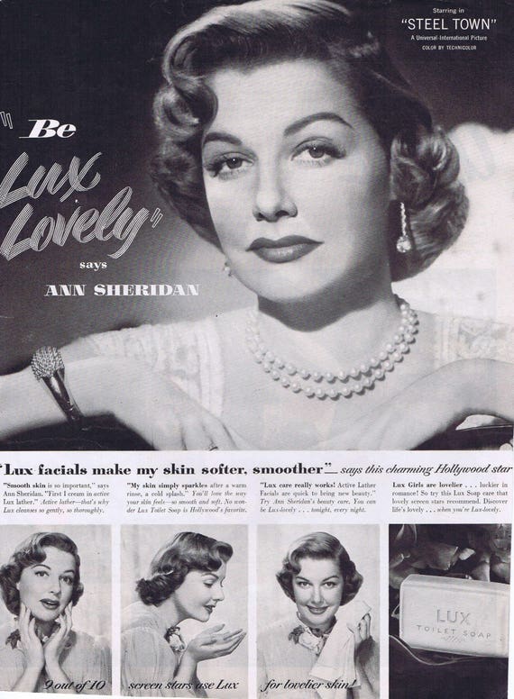 Ann Sheridan 1952 Lux Toilet Soap Original Vintage Advertisement starring in “Steel Town”