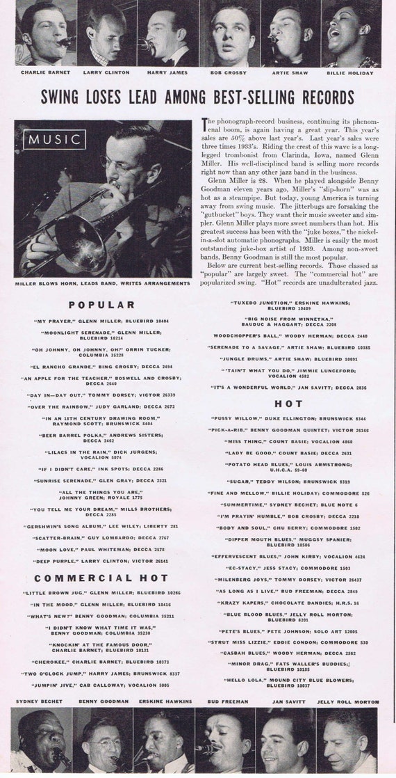 1939 Best-Selling Records List with Pictures What was Popular and Hot with Kaywoodie Pipe Ad